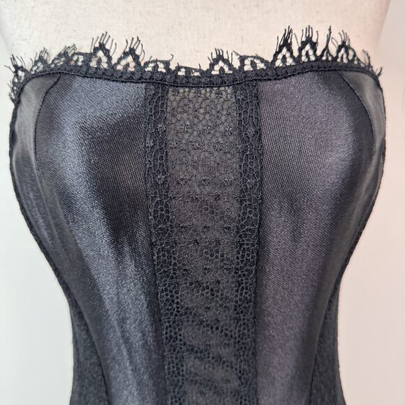 NWT La Perla Satin Corset Black Lace Panel Size IT 3 Goth Vampy Bustier - Picture 2 of 11